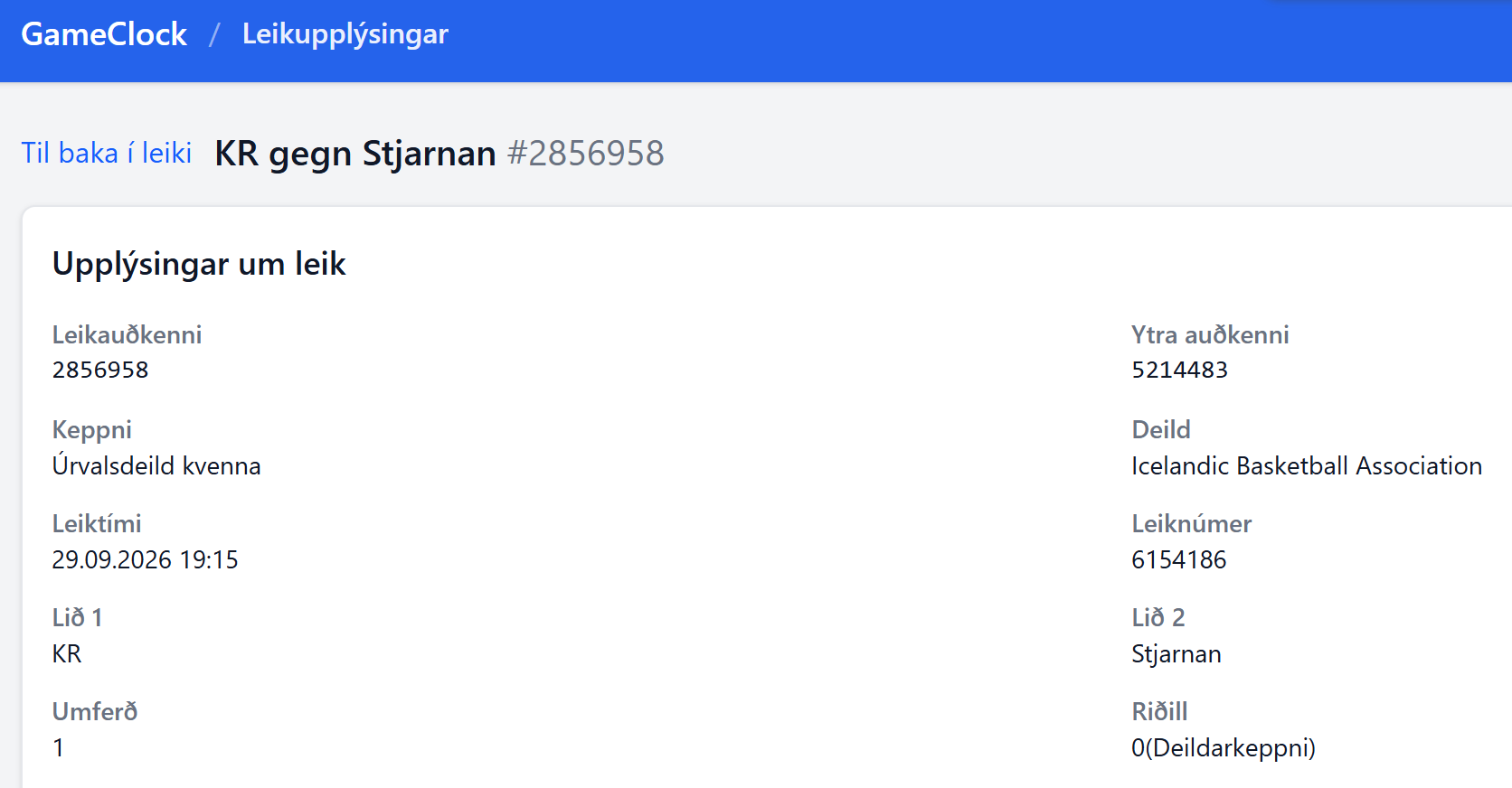Leikjaupplýsingar